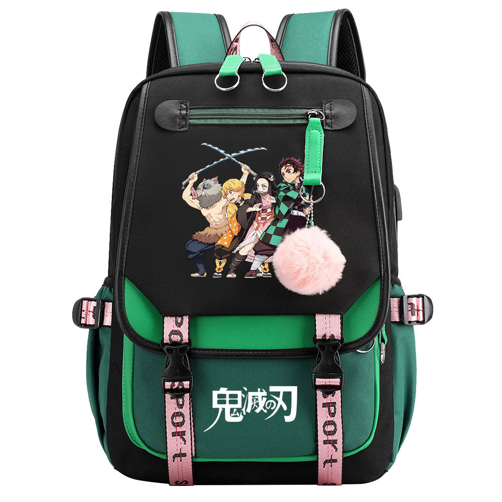 Demon Slayer Waterproof Backpack School Notebook Travel Bag USB Charging