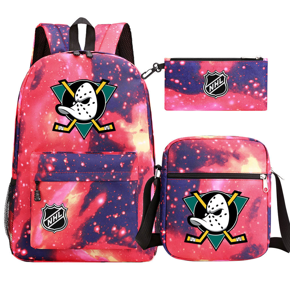 Anaheim Ducks Hockey League Printed Schoolbag Backpack Shoulder Bag Pencil Bag 3pcs set for Kids Students