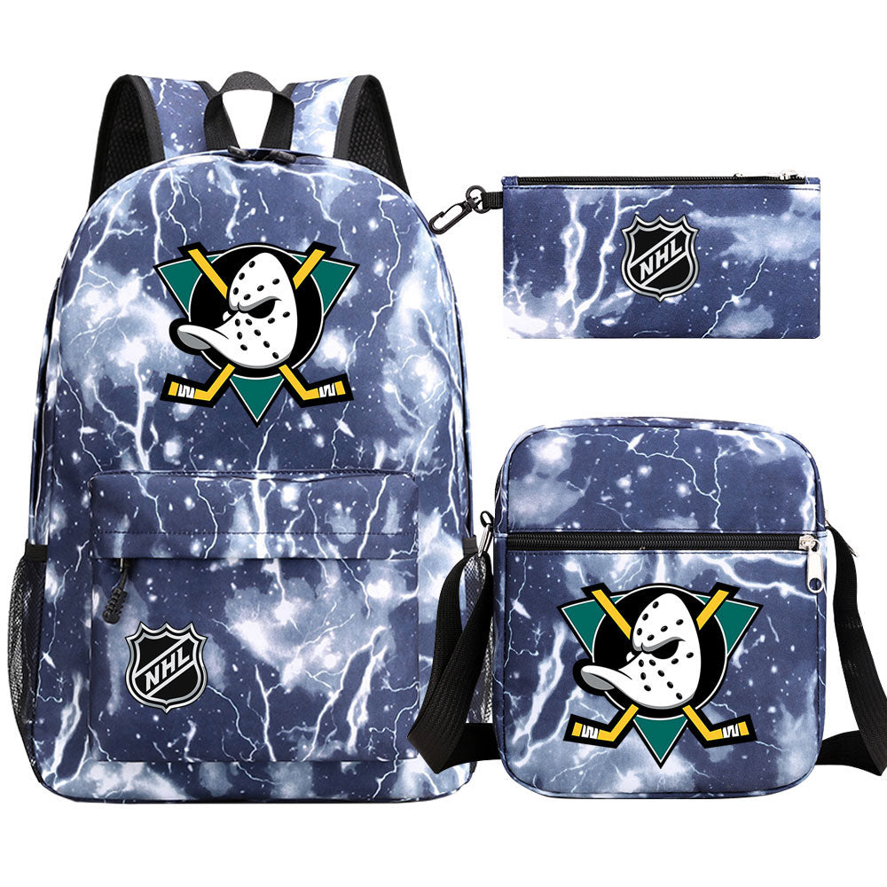 Anaheim Ducks Hockey League Printed Schoolbag Backpack Shoulder Bag Pencil Bag 3pcs set for Kids Students