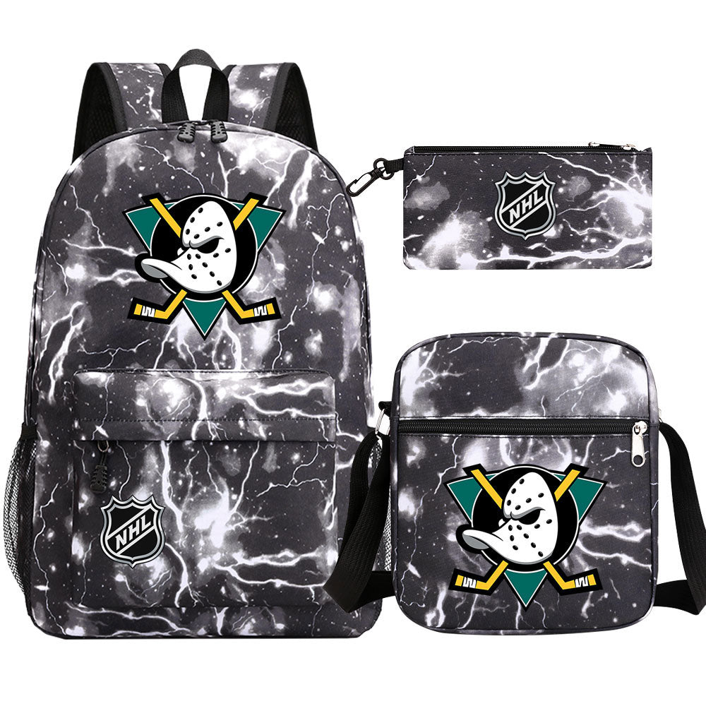 Anaheim Ducks Hockey League Printed Schoolbag Backpack Shoulder Bag Pencil Bag 3pcs set for Kids Students