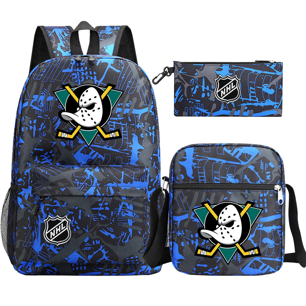 Anaheim Ducks Hockey League Printed Schoolbag Backpack Shoulder Bag Pencil Bag 3pcs set for Kids Students