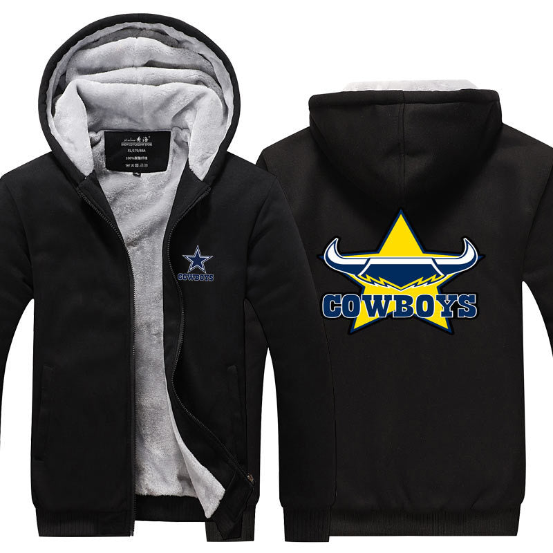 Dallas Football Cowboy Unisex Lined Hoodie Fleece Sweatshirt Full Zipper Hooded Thicken Jacket