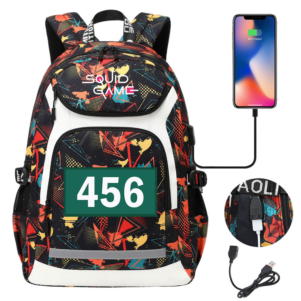 Squid Game USB Charging Backpack School Notebook Travel Bags