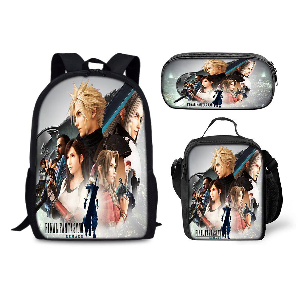 Final Fantasy Backpack Schoolbag Lunch Bag Pencil Bag for Kids Students 3PCS