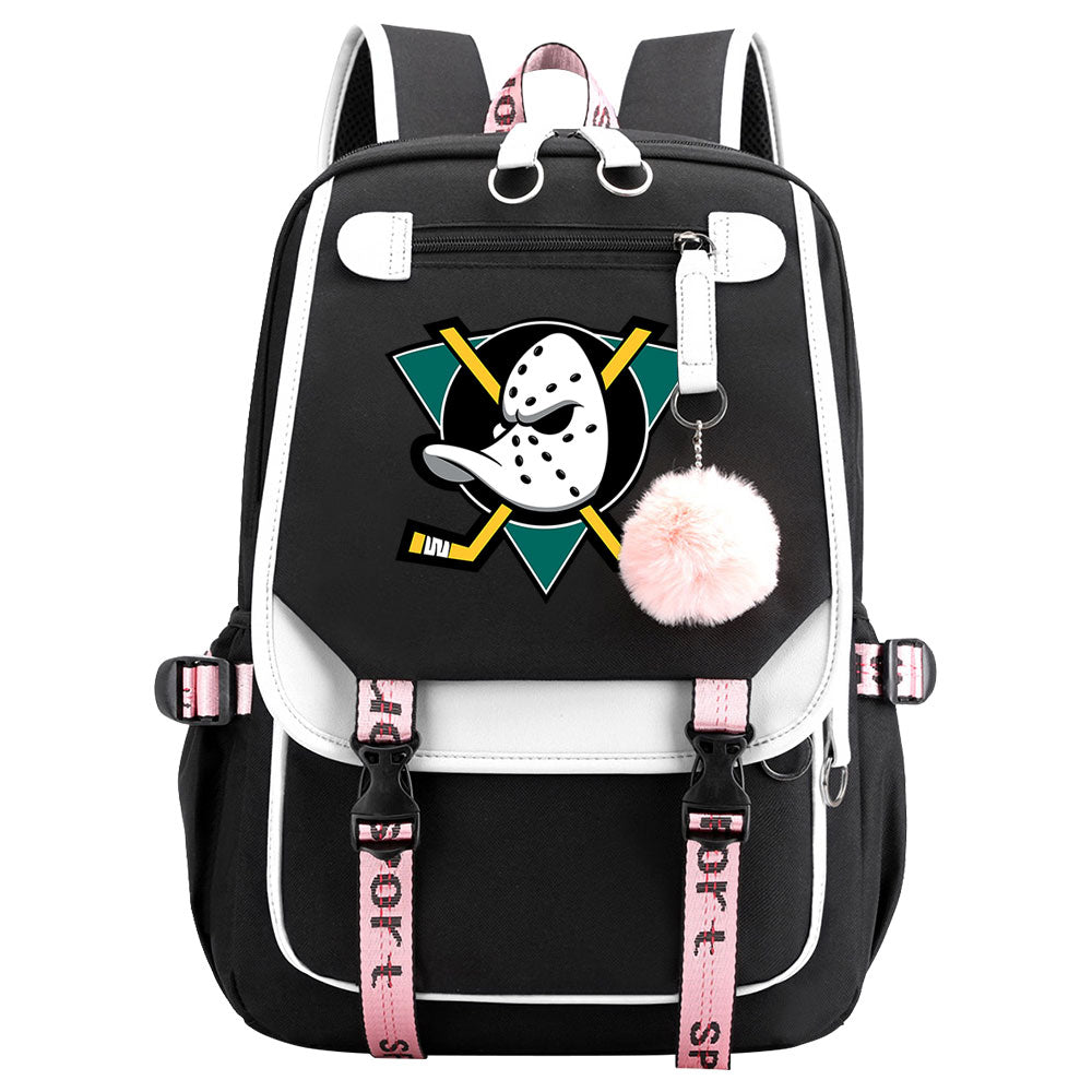 Anaheim Ducks Hockey League Waterproof Backpack School Notebook Travel Bag USB Charging