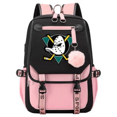 Anaheim Ducks Hockey League Waterproof Backpack School Notebook Travel Bag USB Charging