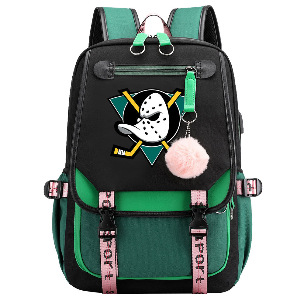Anaheim Ducks Hockey League Waterproof Backpack School Notebook Travel Bag USB Charging