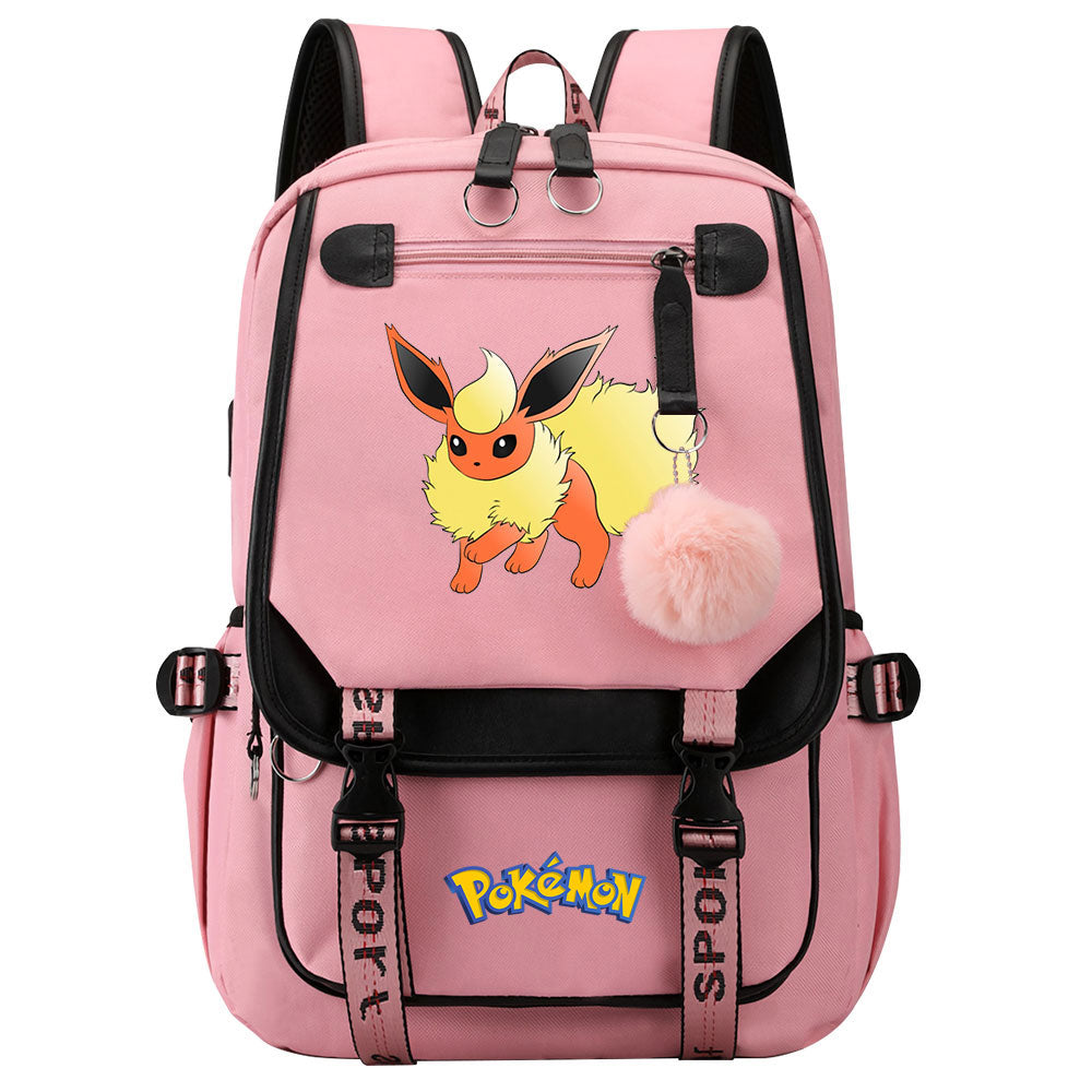 Pokemon Flareon Waterproof Backpack School Notebook Travel Bags USB Charging