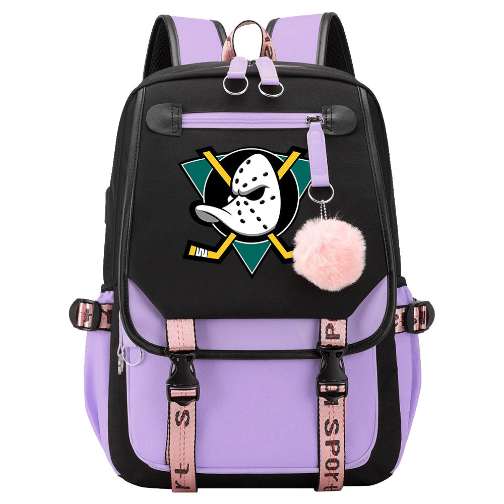 Anaheim Ducks Hockey League Waterproof Backpack School Notebook Travel Bag USB Charging
