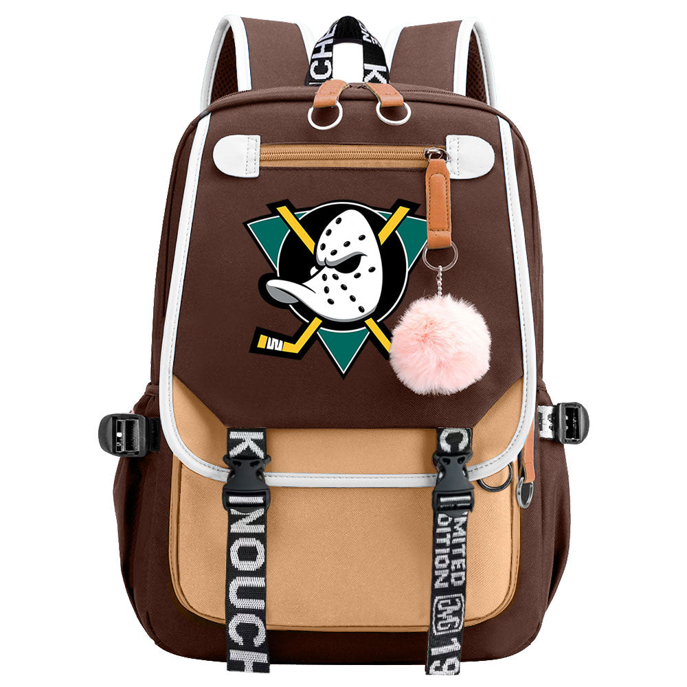 Anaheim Ducks Hockey League Waterproof Backpack School Notebook Travel Bag USB Charging