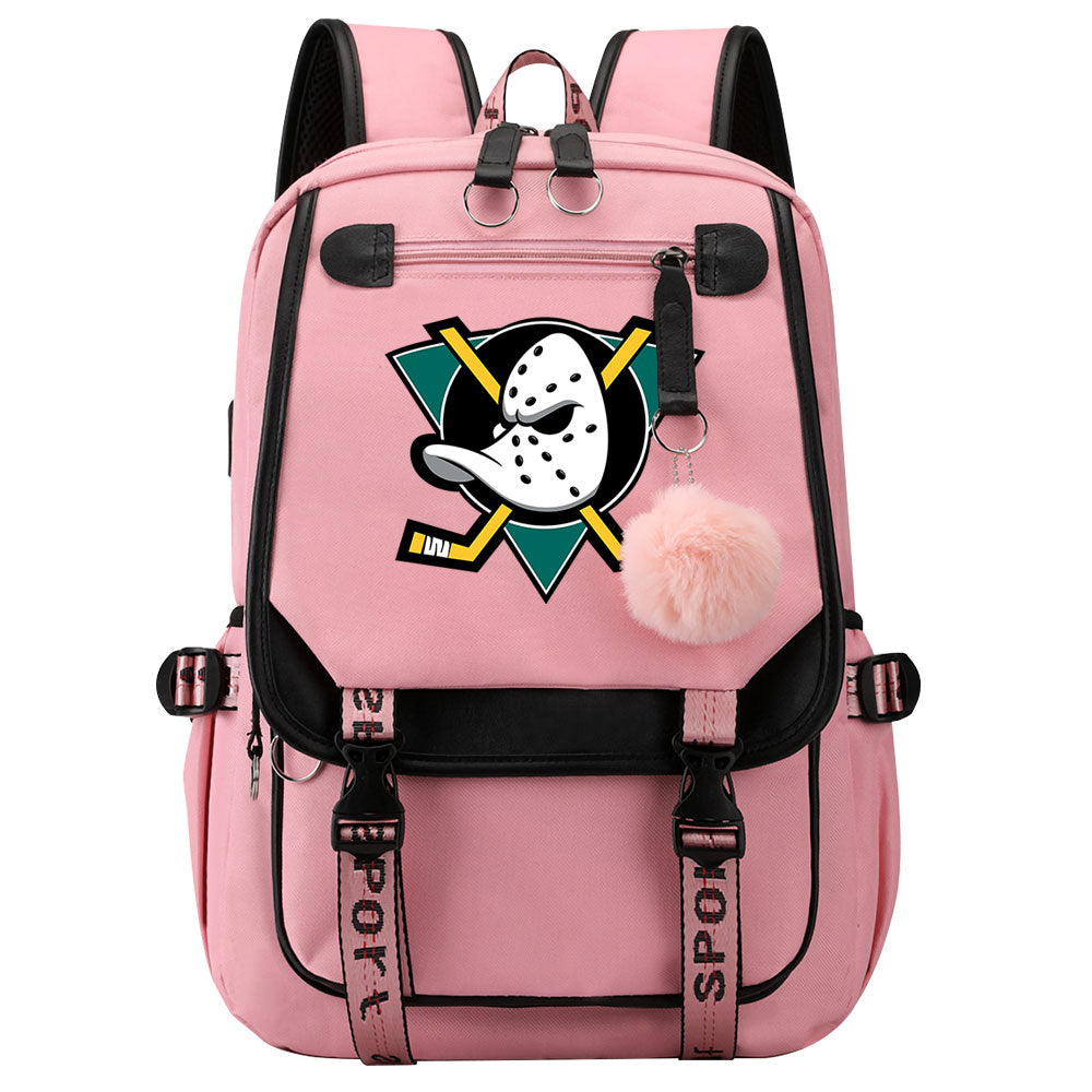 Anaheim Ducks Hockey League Waterproof Backpack School Notebook Travel Bag USB Charging