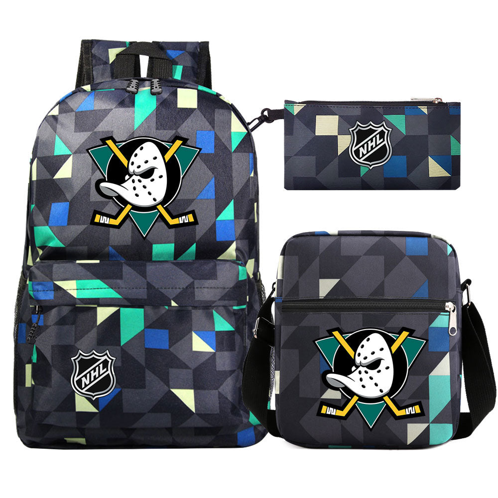 Anaheim Ducks Hockey League Printed Schoolbag Backpack Shoulder Bag Pencil Bag 3pcs set for Kids Students