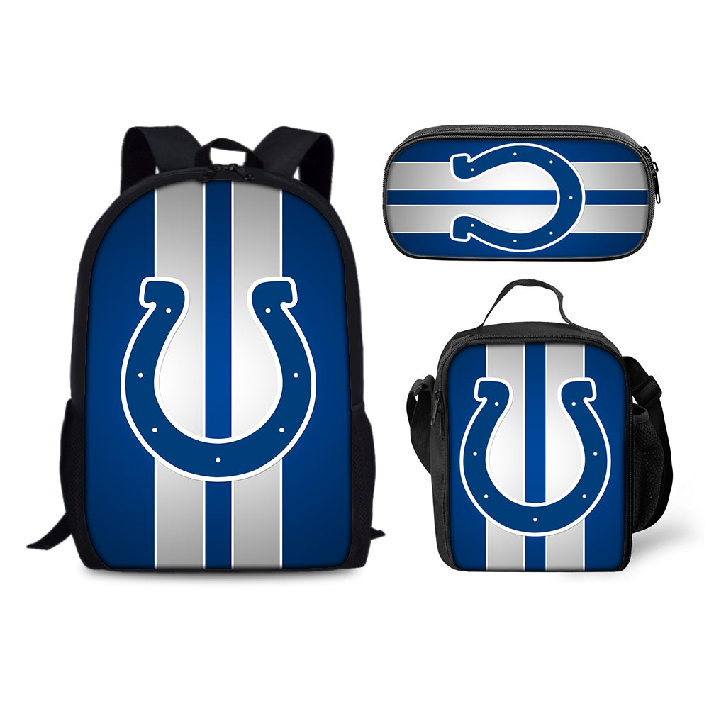 Indianapolis Colts Football Team Backpack Schoolbag Lunch Bag Pencil Bag for Kids Students 3PCS