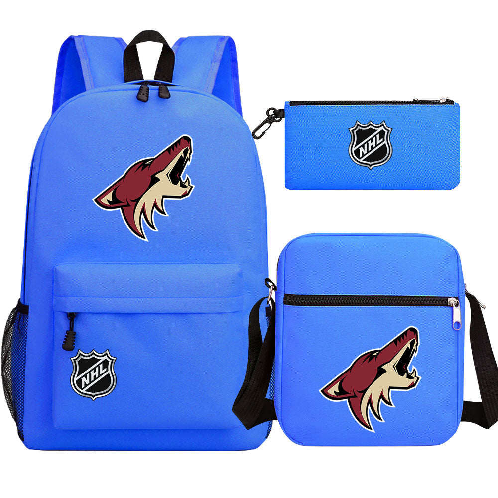 Arizona Coyotes Hockey League Printed Schoolbag Backpack Shoulder Bag Pencil Bag 3pcs set for Kids Students