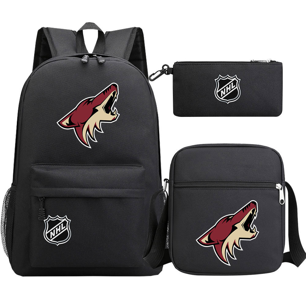 Arizona Coyotes Hockey League Printed Schoolbag Backpack Shoulder Bag Pencil Bag 3pcs set for Kids Students