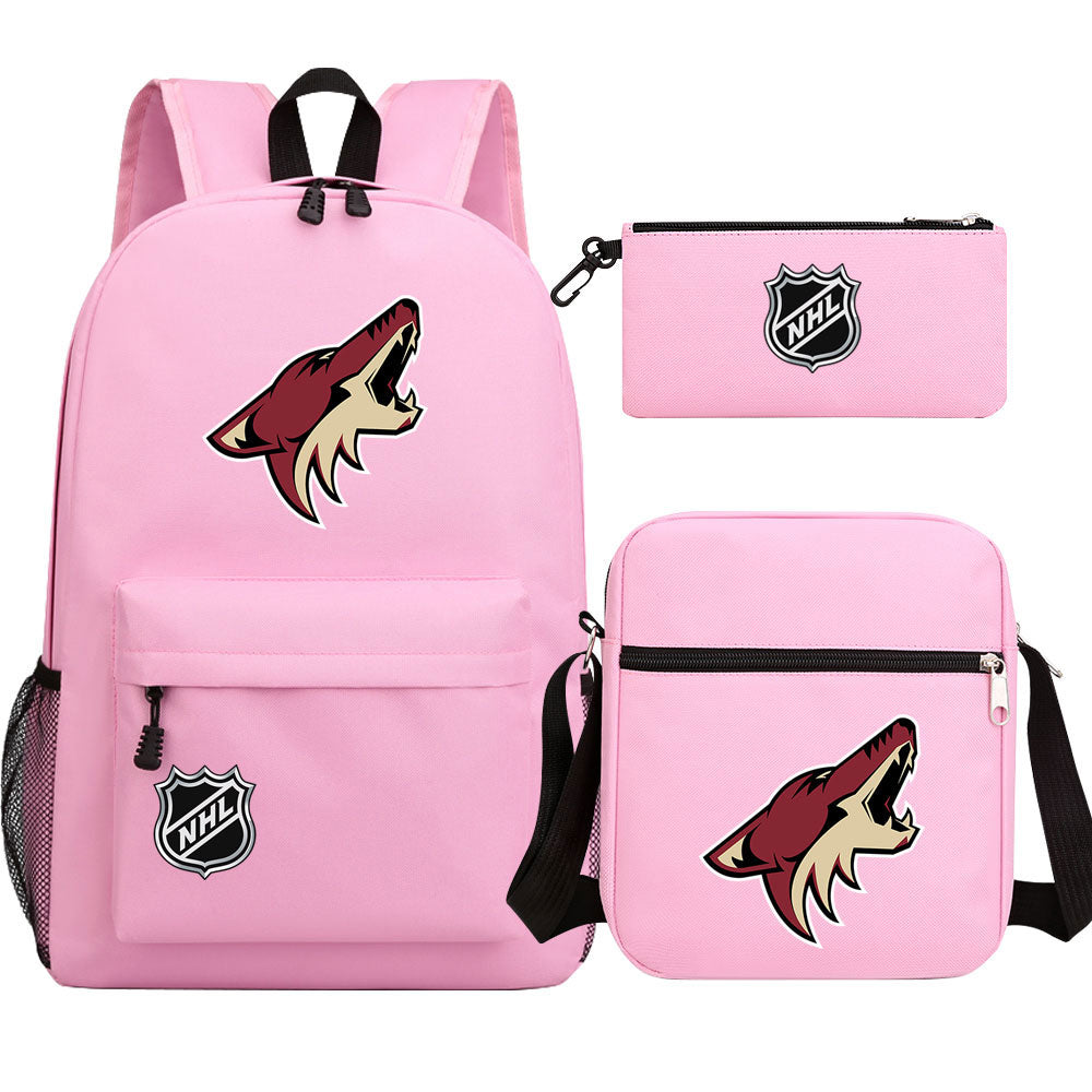 Arizona Coyotes Hockey League Printed Schoolbag Backpack Shoulder Bag Pencil Bag 3pcs set for Kids Students