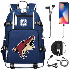 Arizona Coyotes Hockey League USB Charging Backpack School Notebook Travel Bags