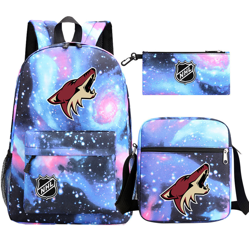 Arizona Coyotes Hockey League Printed Schoolbag Backpack Shoulder Bag Pencil Bag 3pcs set for Kids Students