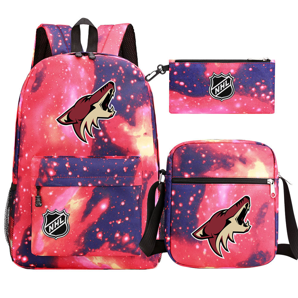 Arizona Coyotes Hockey League Printed Schoolbag Backpack Shoulder Bag Pencil Bag 3pcs set for Kids Students