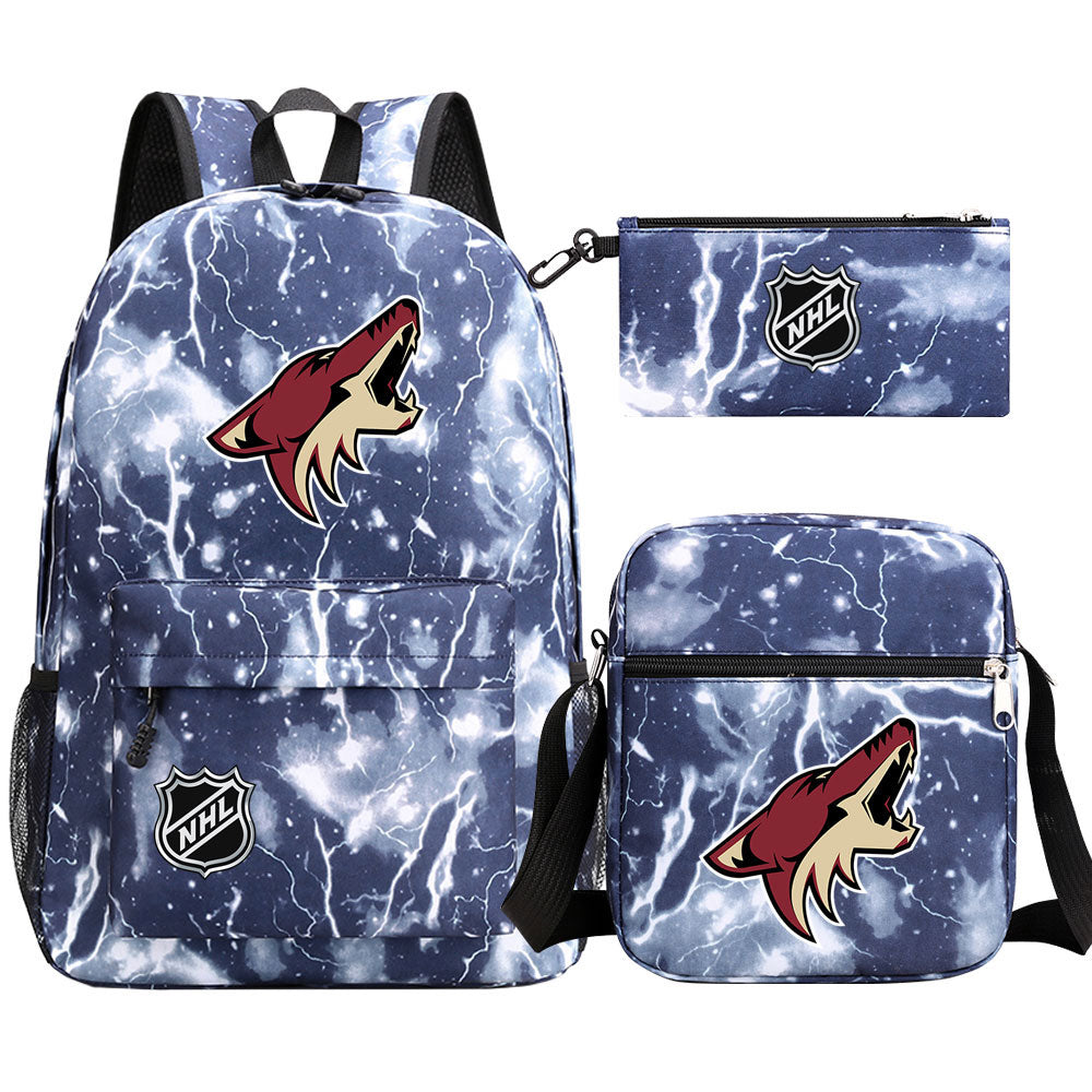 Arizona Coyotes Hockey League Printed Schoolbag Backpack Shoulder Bag Pencil Bag 3pcs set for Kids Students