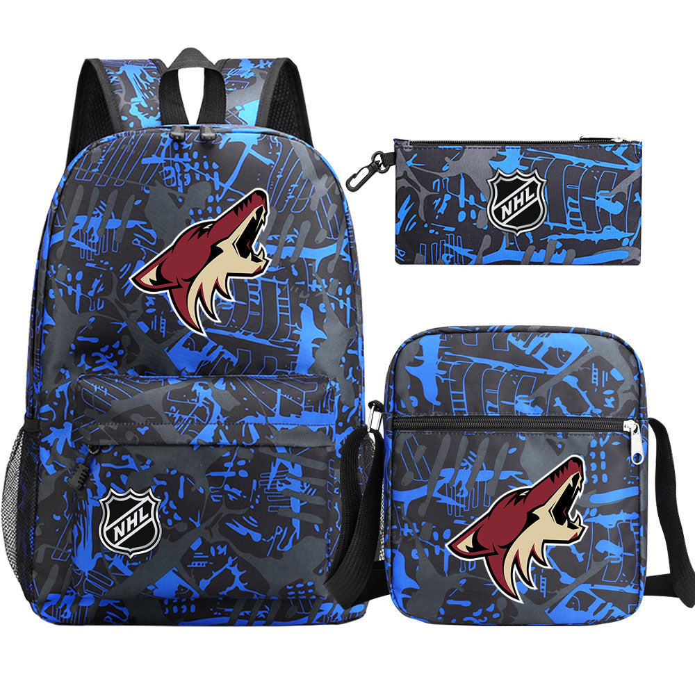 Arizona Coyotes Hockey League Printed Schoolbag Backpack Shoulder Bag Pencil Bag 3pcs set for Kids Students