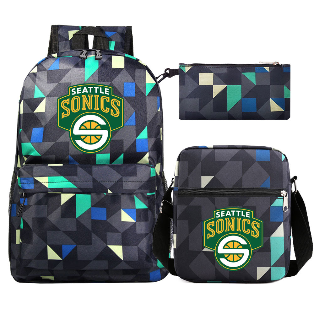 Seattle SuperSonics Schoolbag Backpack Shoulder Bag Pencil Bag 3pcs set for Kids Students