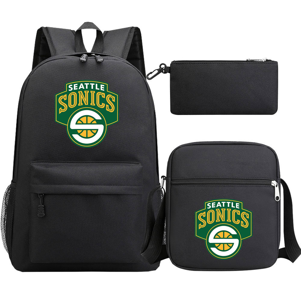 Seattle SuperSonics Schoolbag Backpack Shoulder Bag Pencil Bag 3pcs set for Kids Students