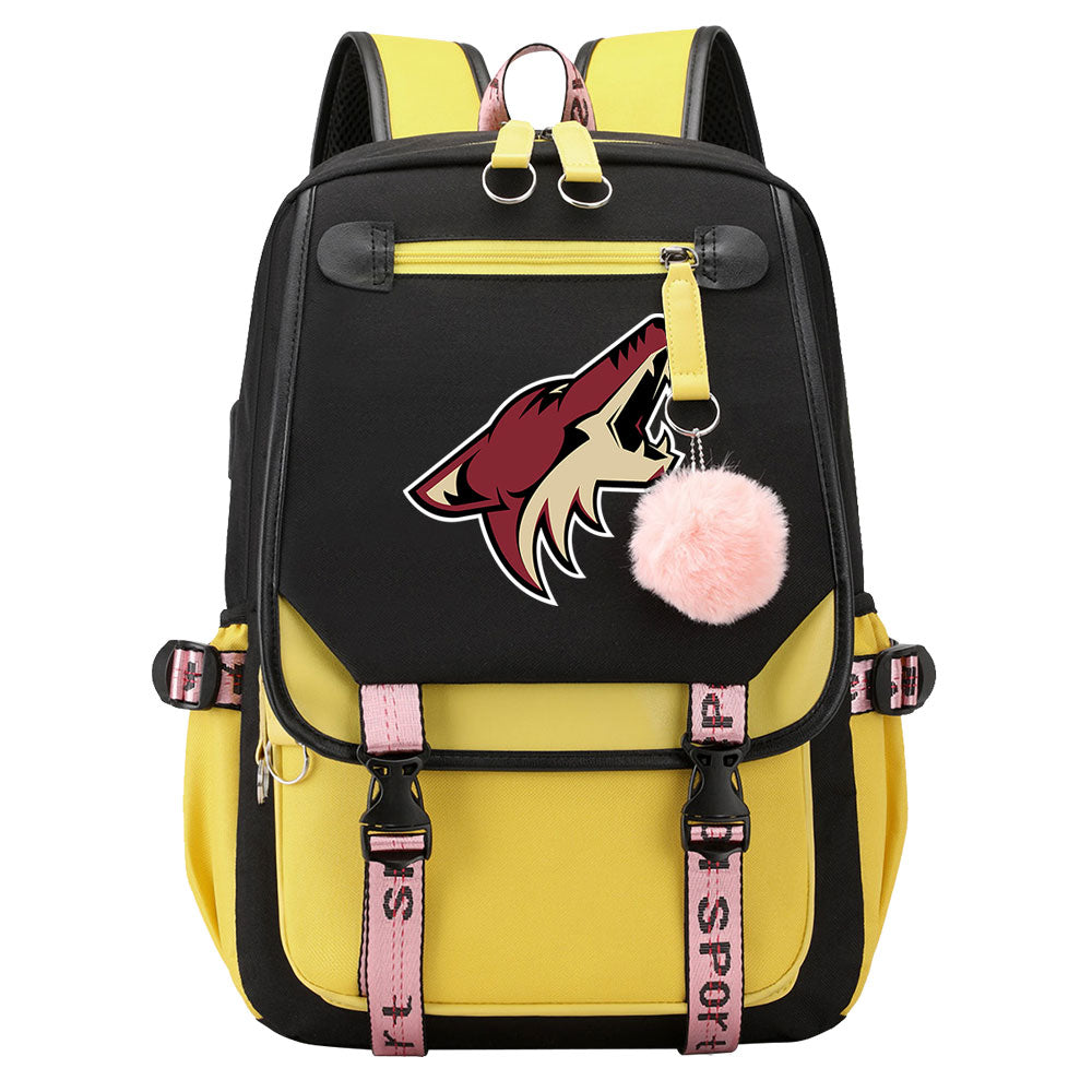 Arizona Coyotes Hockey League Waterproof Backpack School Notebook Travel Bag USB Charging