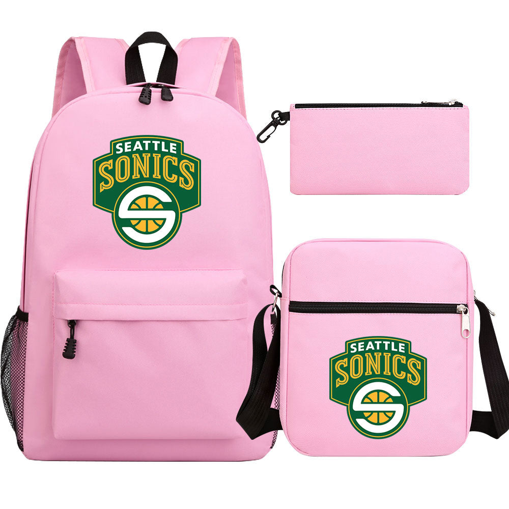 Seattle SuperSonics Schoolbag Backpack Shoulder Bag Pencil Bag 3pcs set for Kids Students