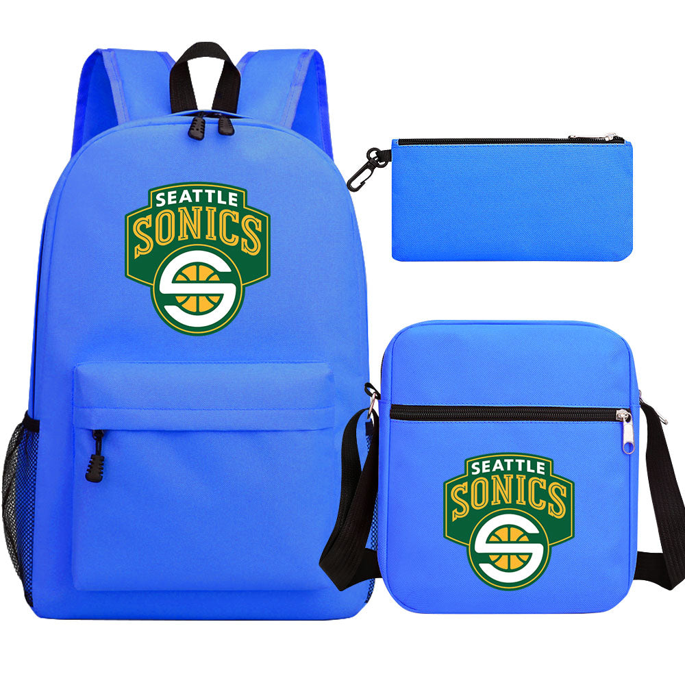 Seattle SuperSonics Schoolbag Backpack Shoulder Bag Pencil Bag 3pcs set for Kids Students