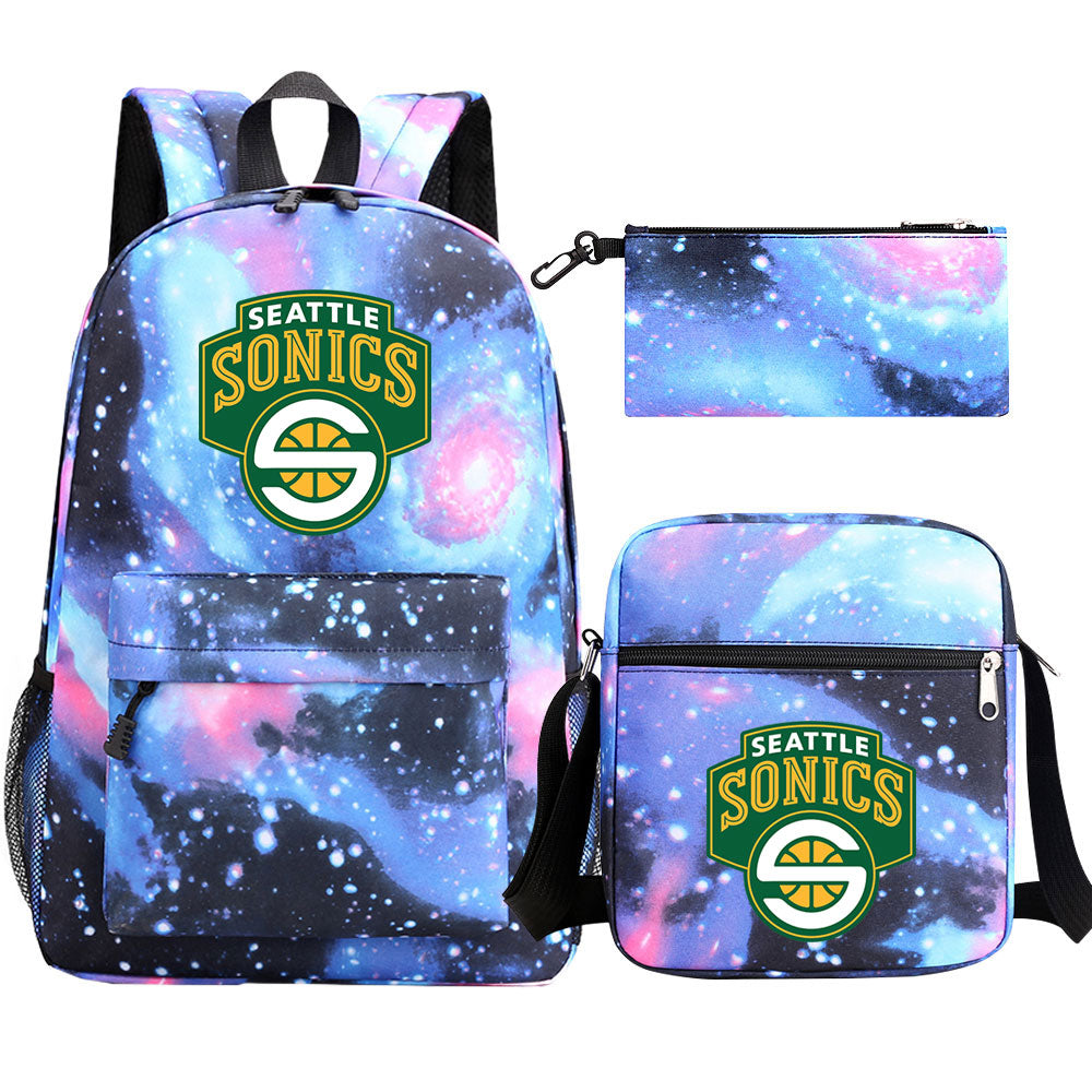Seattle SuperSonics Schoolbag Backpack Shoulder Bag Pencil Bag 3pcs set for Kids Students