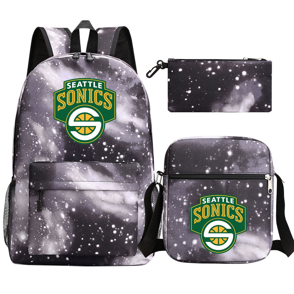 Seattle SuperSonics Schoolbag Backpack Shoulder Bag Pencil Bag 3pcs set for Kids Students