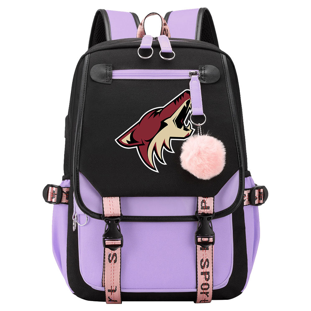 Arizona Coyotes Hockey League Waterproof Backpack School Notebook Travel Bag USB Charging
