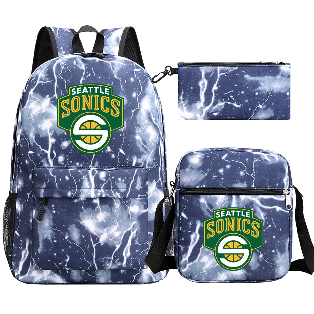 Seattle SuperSonics Schoolbag Backpack Shoulder Bag Pencil Bag 3pcs set for Kids Students