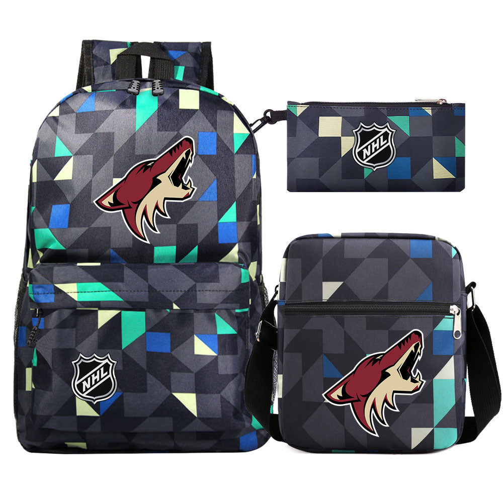 Arizona Coyotes Hockey League Printed Schoolbag Backpack Shoulder Bag Pencil Bag 3pcs set for Kids Students