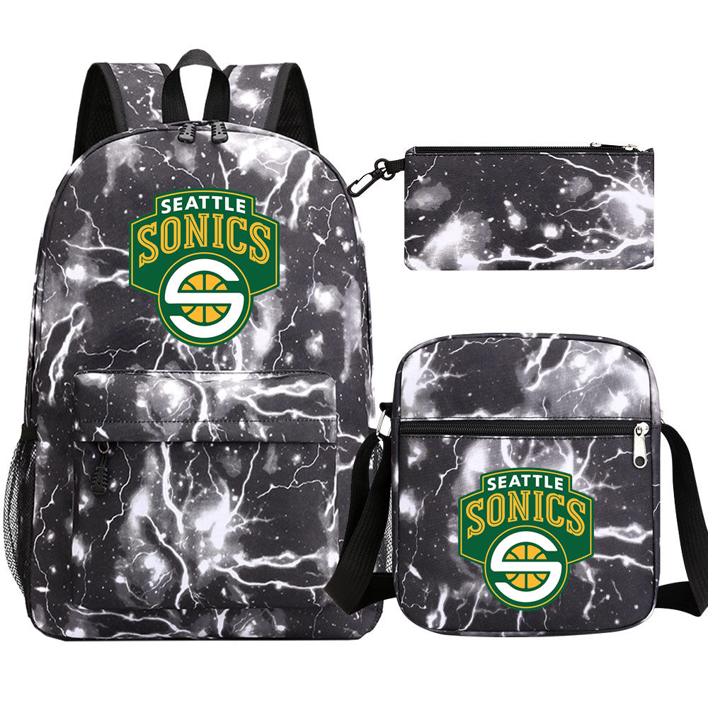 Seattle SuperSonics Schoolbag Backpack Shoulder Bag Pencil Bag 3pcs set for Kids Students
