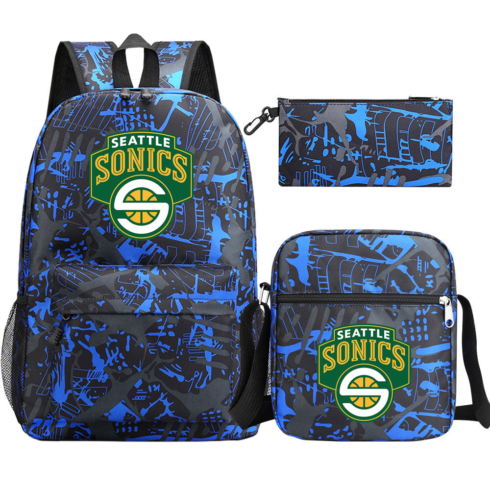 Seattle SuperSonics Schoolbag Backpack Shoulder Bag Pencil Bag 3pcs set for Kids Students