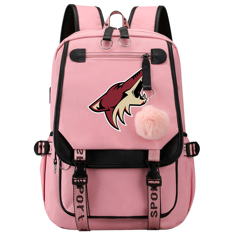 Arizona Coyotes Hockey League Waterproof Backpack School Notebook Travel Bag USB Charging