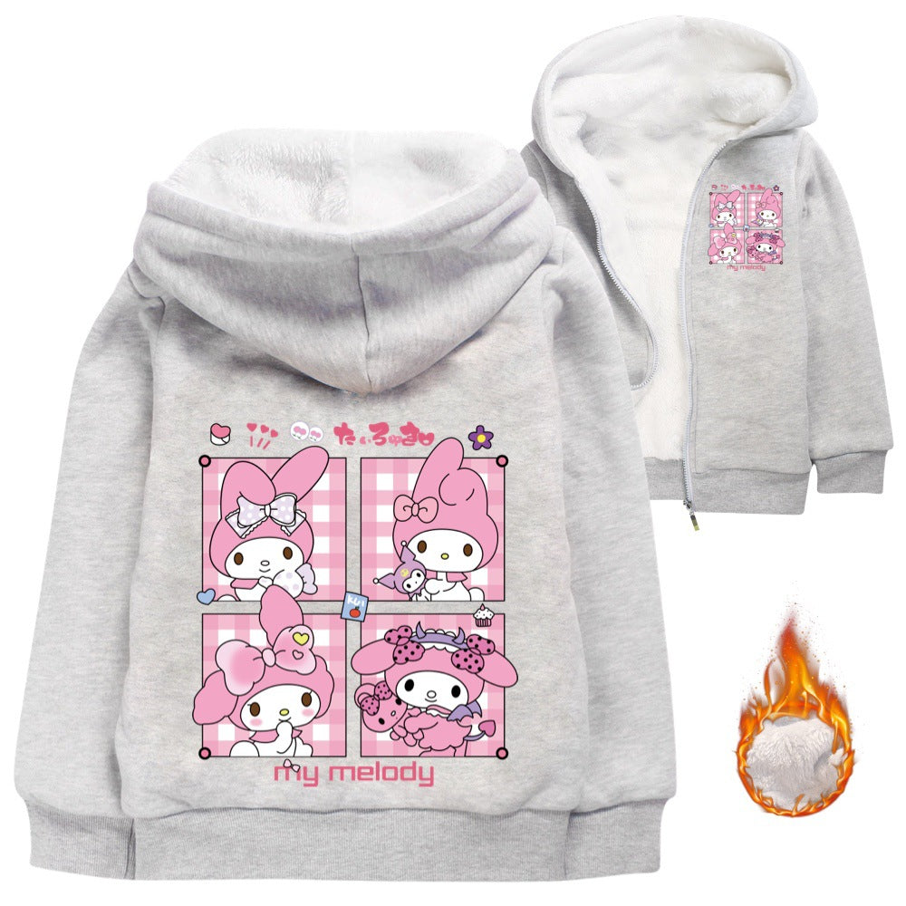 Kuromi Sherpa Lined Hoodie Fleece Sweatshirt Full Zip Hooded Jacket for Kids