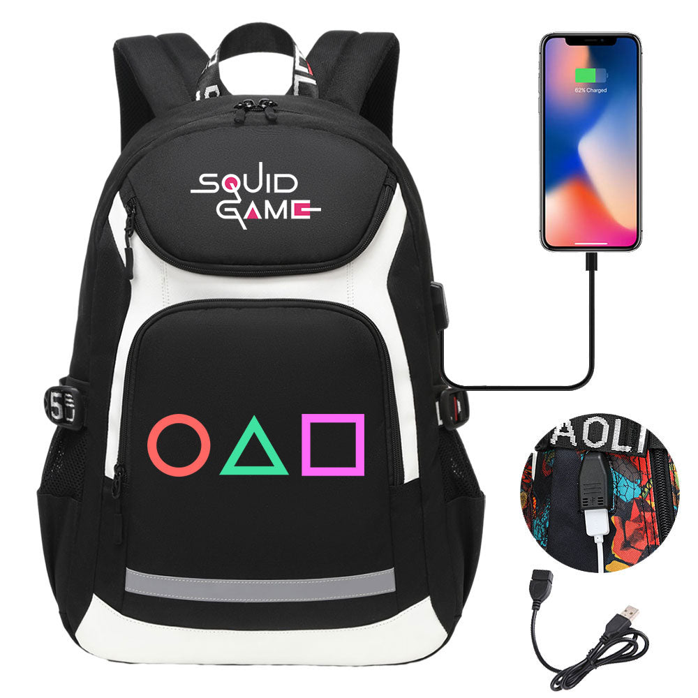 Squid Game USB Charging Backpack School Notebook Travel Bags