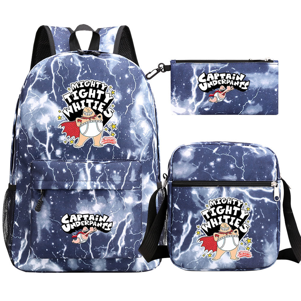 Captain Underpants Printed Schoolbag Backpack Shoulder Bag Pencil Bag 3pcs set for Kids Students