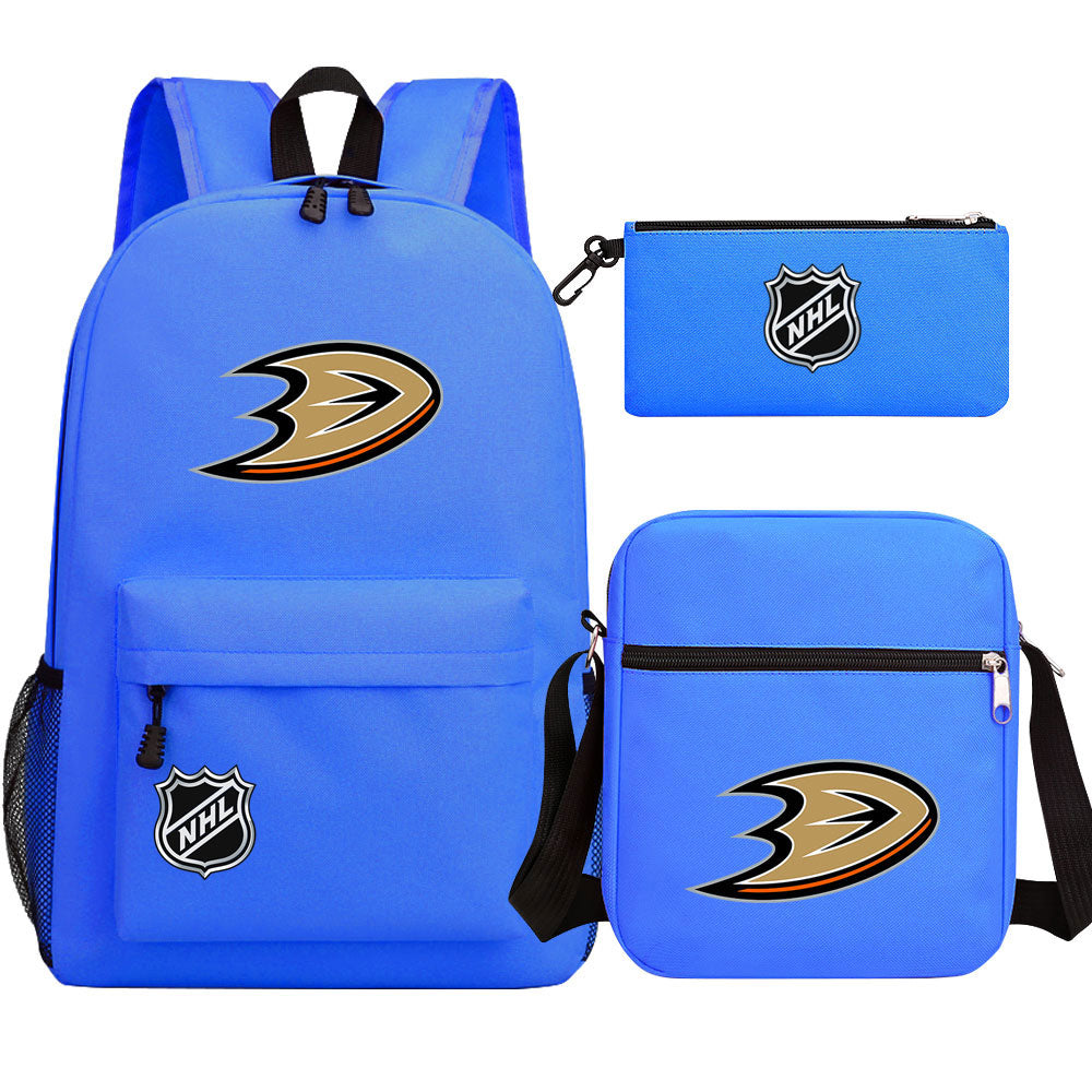 Anaheim Ducks Hockey League Printed Schoolbag Backpack Shoulder Bag Pencil Bag 3pcs set for Kids Students