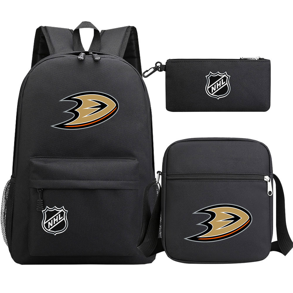 Anaheim Ducks Hockey League Printed Schoolbag Backpack Shoulder Bag Pencil Bag 3pcs set for Kids Students