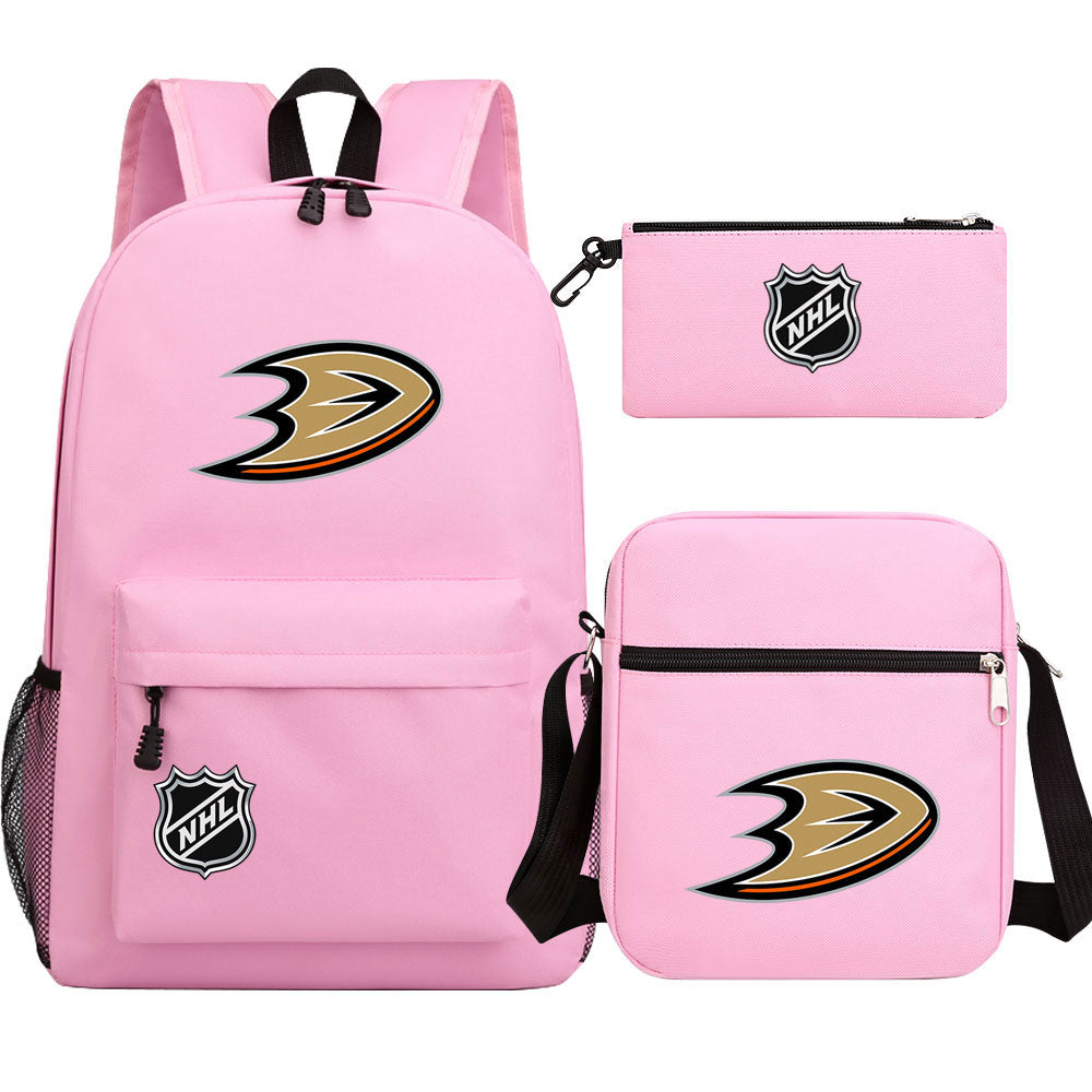 Anaheim Ducks Hockey League Printed Schoolbag Backpack Shoulder Bag Pencil Bag 3pcs set for Kids Students