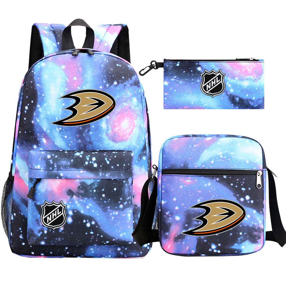 Anaheim Ducks Hockey League Printed Schoolbag Backpack Shoulder Bag Pencil Bag 3pcs set for Kids Students