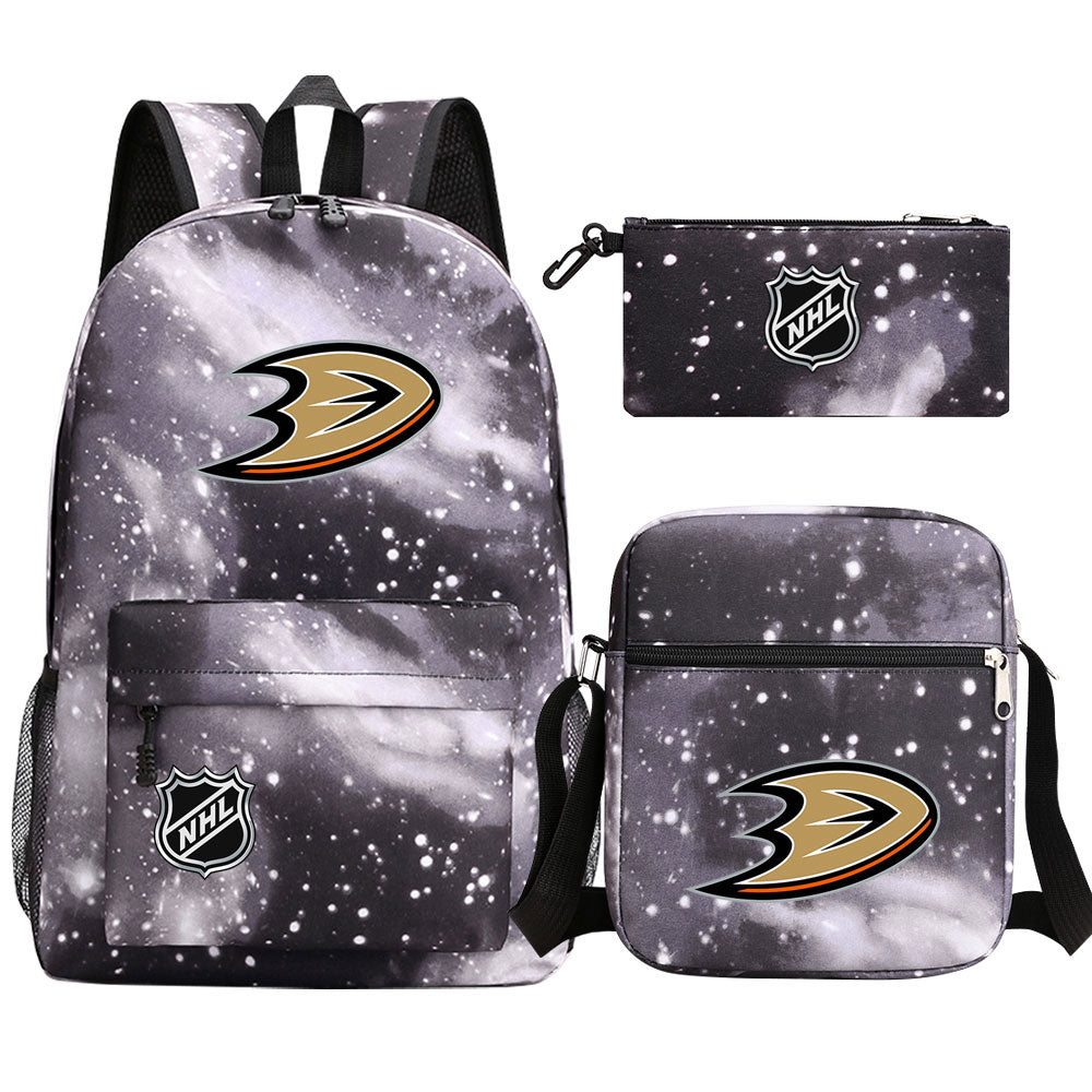 Anaheim Ducks Hockey League Printed Schoolbag Backpack Shoulder Bag Pencil Bag 3pcs set for Kids Students