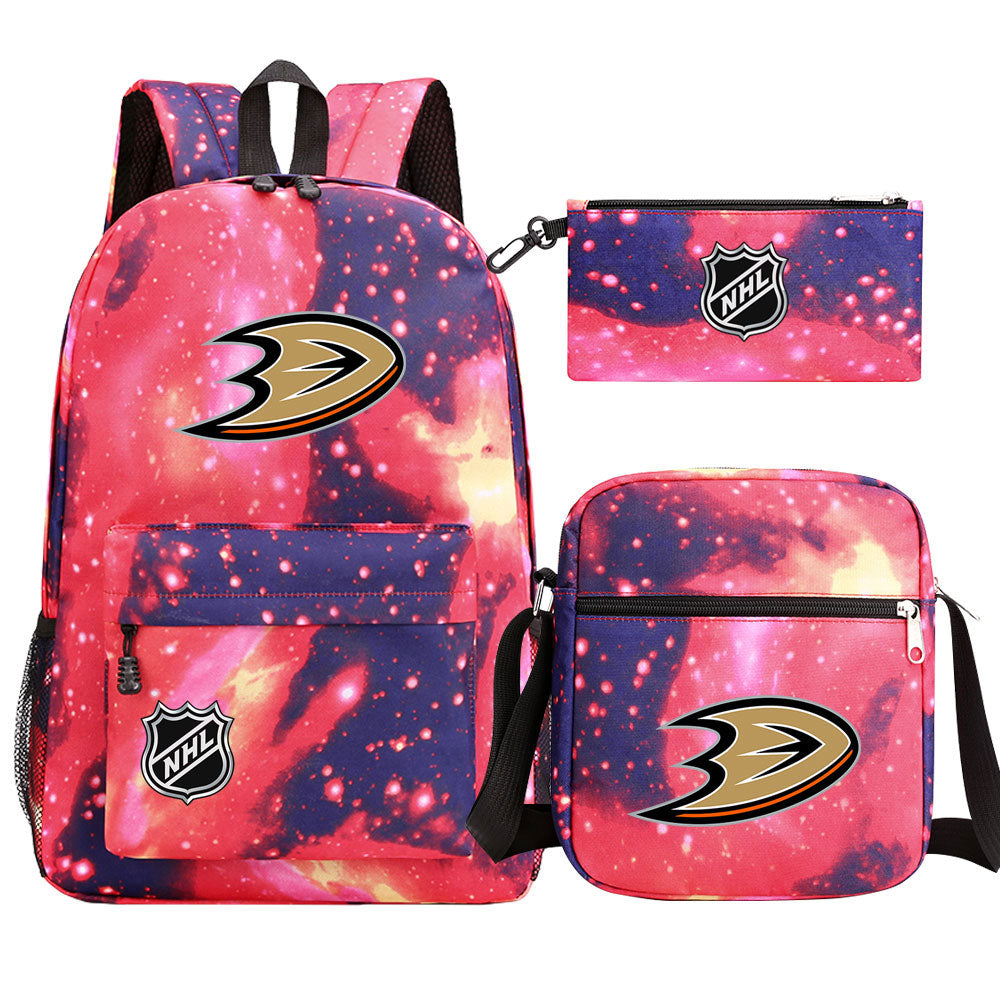 Anaheim Ducks Hockey League Printed Schoolbag Backpack Shoulder Bag Pencil Bag 3pcs set for Kids Students