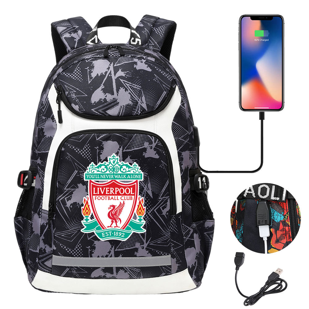 Liverpool Football Club USB Charging Backpack School Notebook Travel Bags