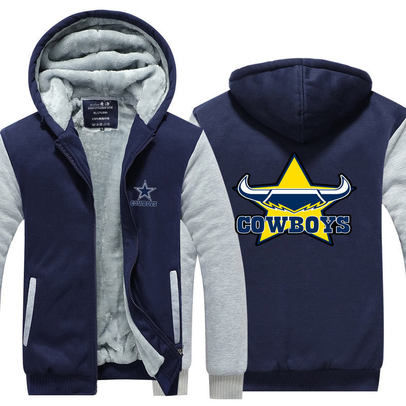 Dallas Football Cowboy Unisex Lined Hoodie Fleece Sweatshirt Full Zipper Hooded Thicken Jacket