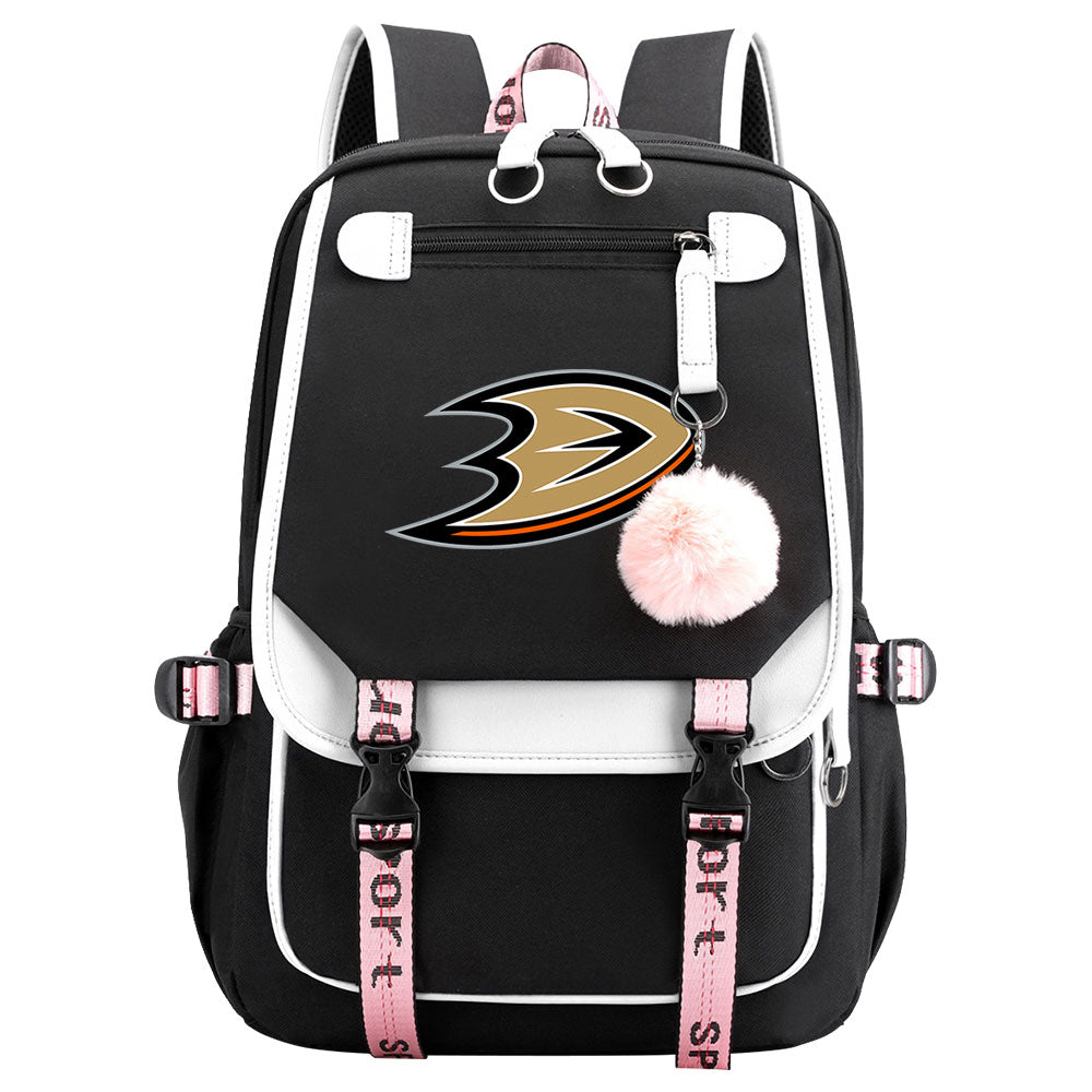 Anaheim Ducks Hockey League Waterproof Backpack School Notebook Travel Bag USB Charging